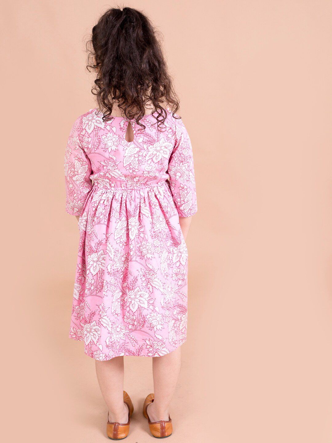 pspeaches Pink Floral Printed Pure Cotton Dress