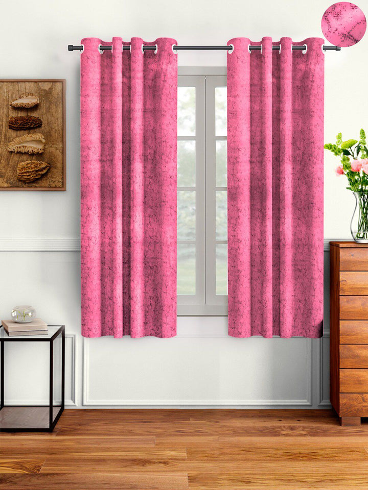 Cortina Pink & Black Set of 2 Printed Room Darkening Window Curtain