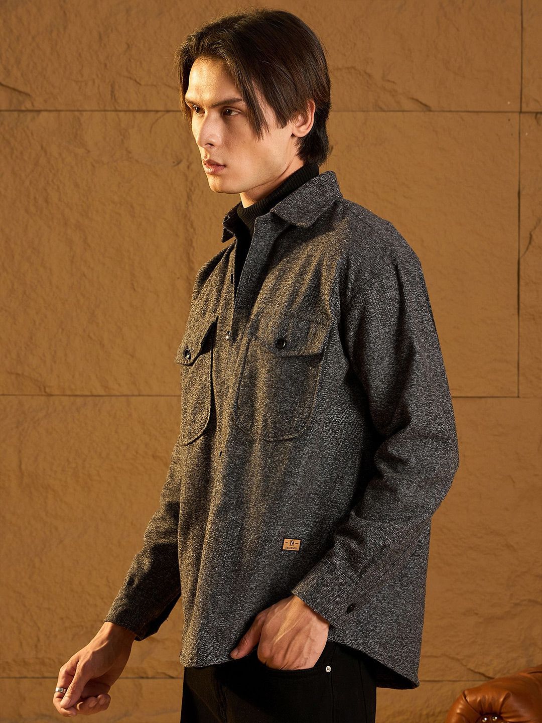DENNISON Men Double Flap Pocket Drop Shoulder Oversized Cotton Shacket