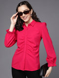 SASSAFRAS Women Fuchsia Pink Shimmer Fitted Ruched Shirt