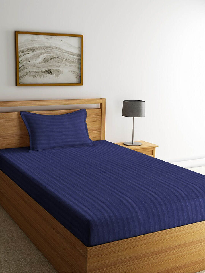 HOSTA HOMES Blue Solid 260 TC Cotton 1 Single Bedsheet with 1 Pillow Covers