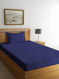 HOSTA HOMES Blue Solid 260 TC Cotton 1 Single Bedsheet with 1 Pillow Covers