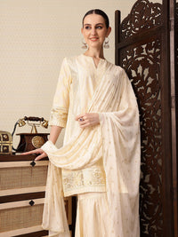 House of Pataudi Indie-Floral Foil Printed Jashn Kurta with Sharara & Dupatta