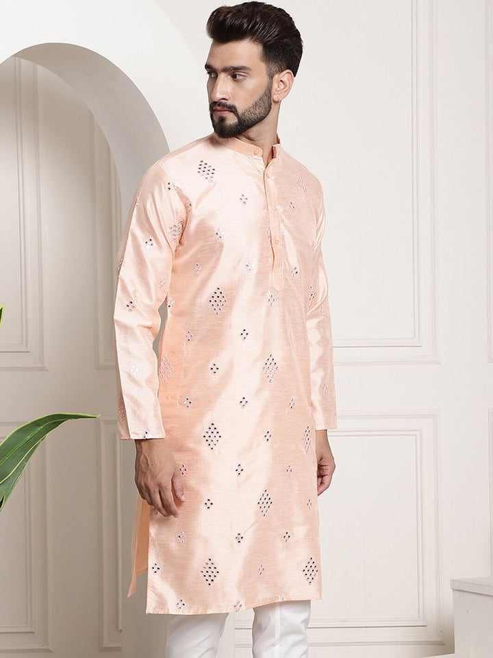SOJANYA Band Collar Woven Design Kurta