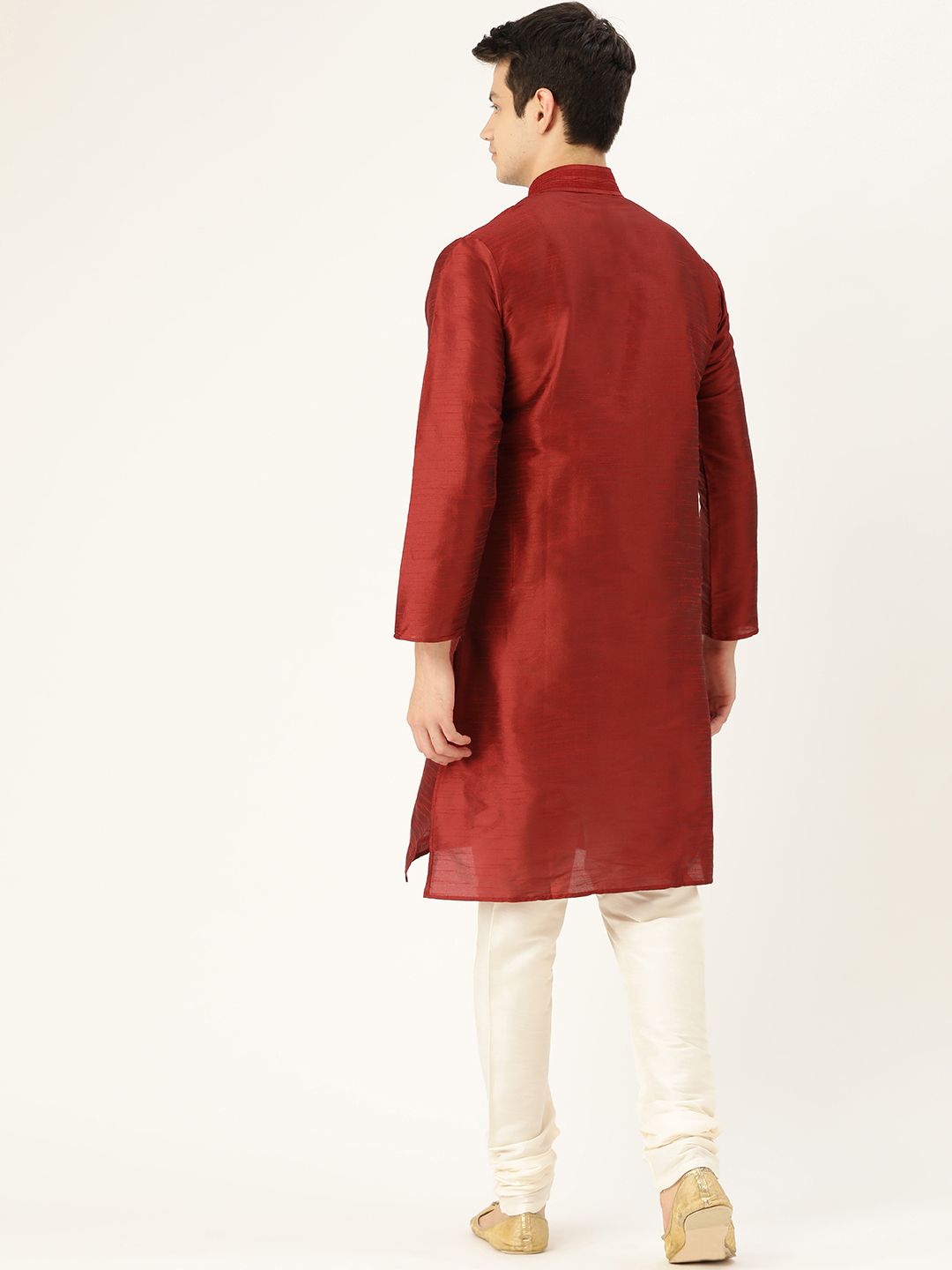 SOJANYA Men Maroon Solid Straight Kurta