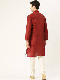 SOJANYA Men Maroon Solid Straight Kurta