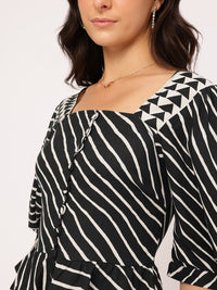 DressBerry Muted Grunge Striped Ruffled Top