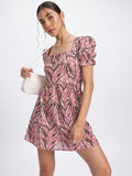 DressBerry Lacey Love Tie-Up Back Printed A-Line Mini Dress