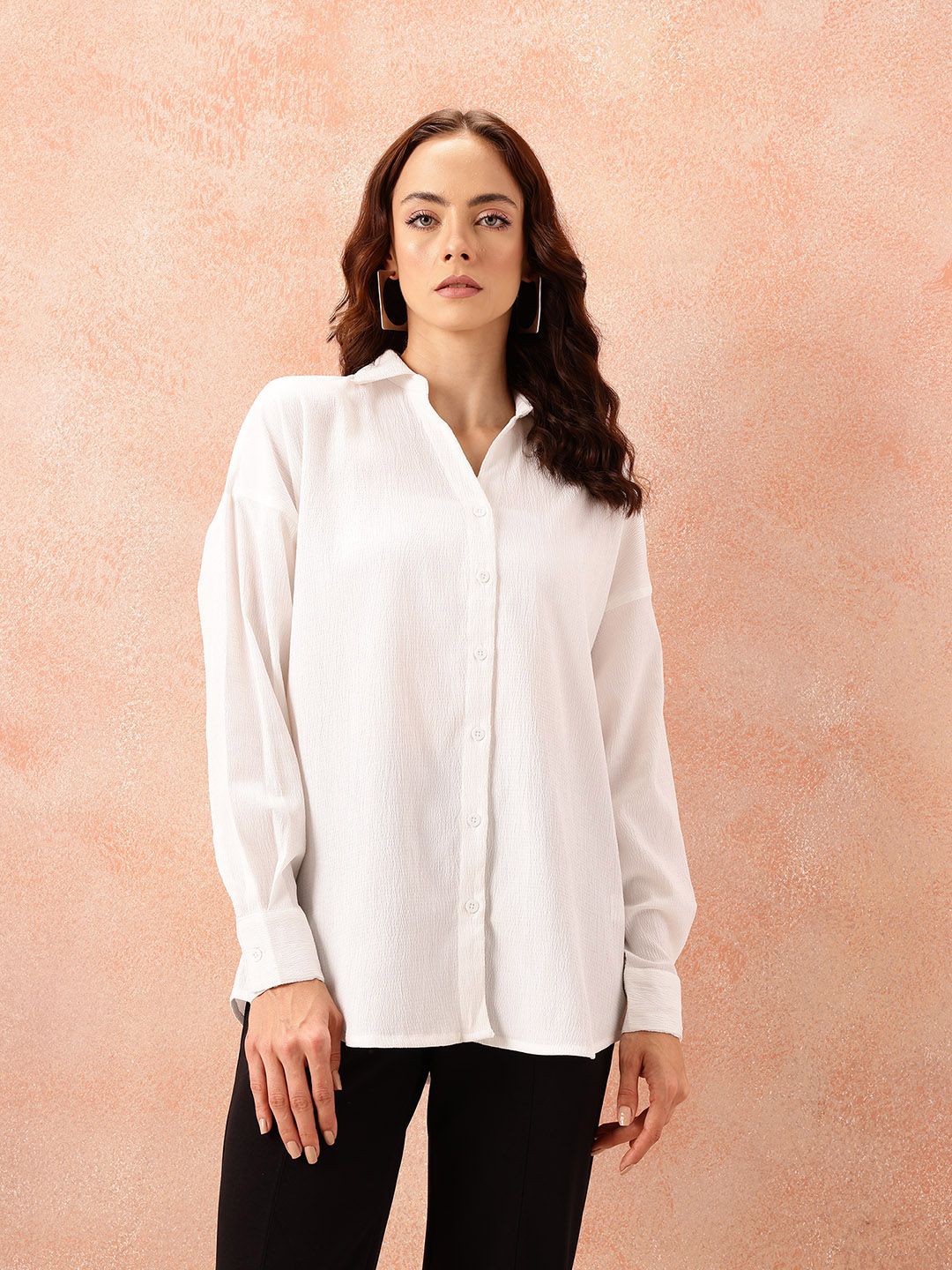 all about you Textured Oversized Casual Shirt