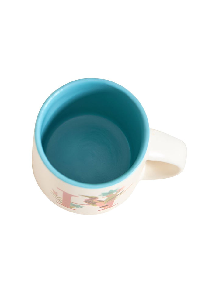Chumbak Off White & Blue Printed Ceramic Glossy Mug 300 ml