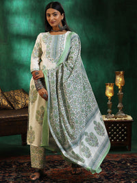 Libas Floral Printed Gotta Patti Pure Cotton Straight Kurta with Trousers & Dupatta