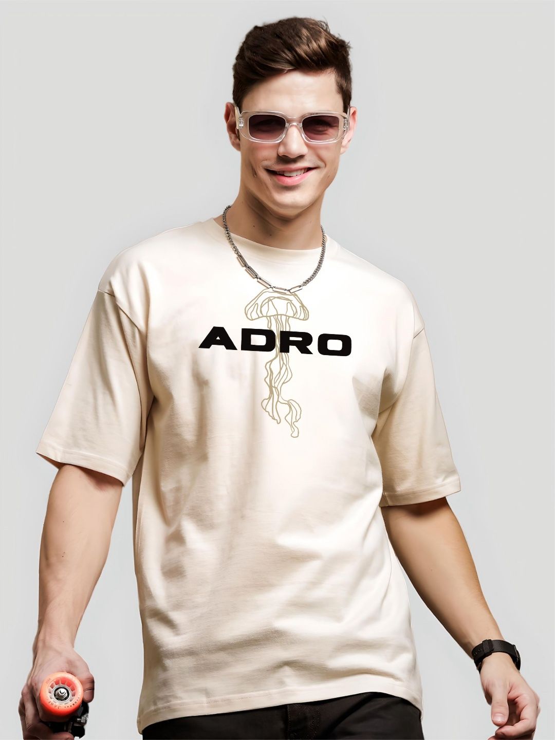 ADRO Men Graphic Printed Round Neck Cotton Oversized T-Shirt