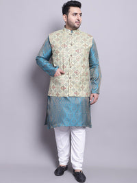 SOJANYA PLUS Plus Size Woven Design Kurta With Pyjamas & Printed Nehru Jacket