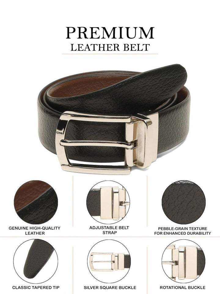 Teakwood Leathers Men Textured Leather Reversible Belt