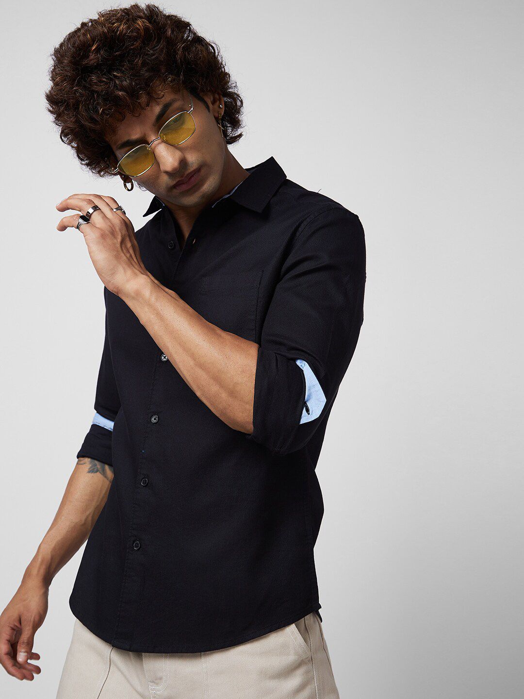 VASTRADO Classic Slim Fit Textured Self Design Cotton Casual Shirt