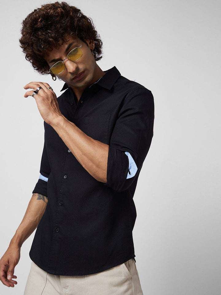 VASTRADO Classic Slim Fit Textured Self Design Cotton Casual Shirt