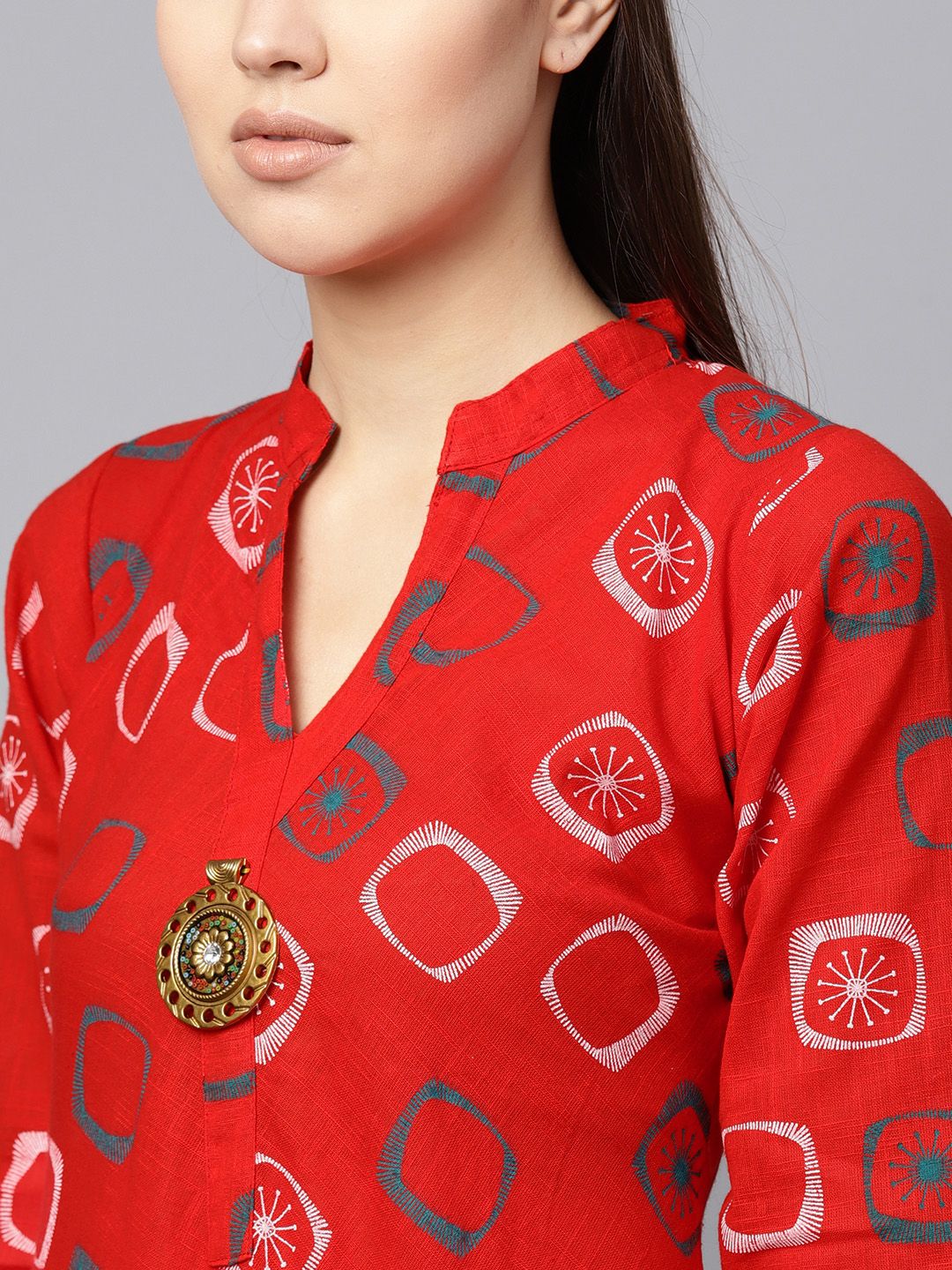 SOJANYA Women Red & White Printed A-Line Kurta