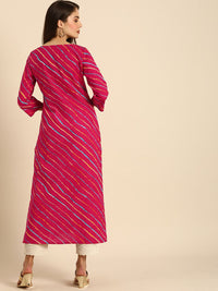 Varanga Women Fuchsia Pink & Yellow Leheriya Printed Kurta