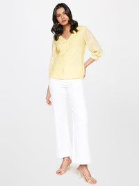 AND V-Neck Puff Sleeves Shirt Style Top