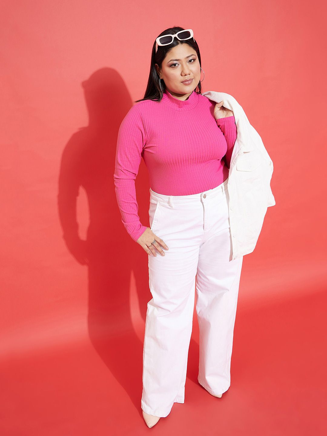 SASSAFRAS Curve Pink Ribbed High Neck Top