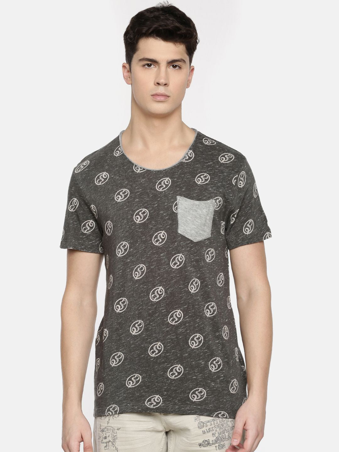 Being Human Clothing Men Grey Printed Round Neck Pure Cotton T-shirt