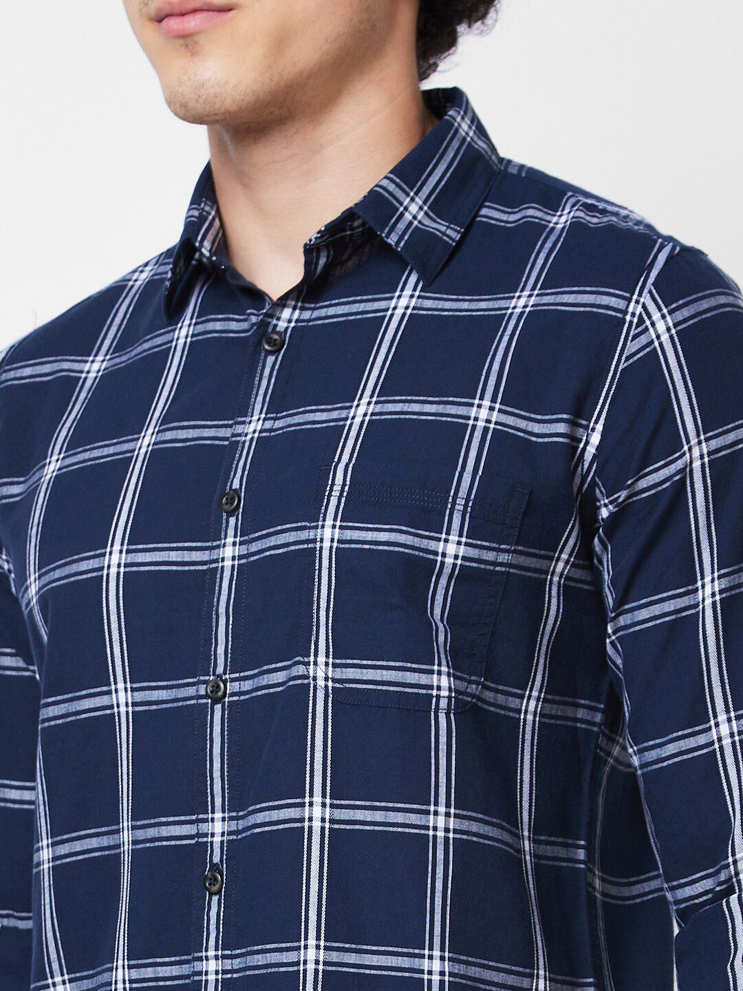 SPYKAR Spread Collar Long Sleeves Checked Regular Fit Casual Cotton Shirt