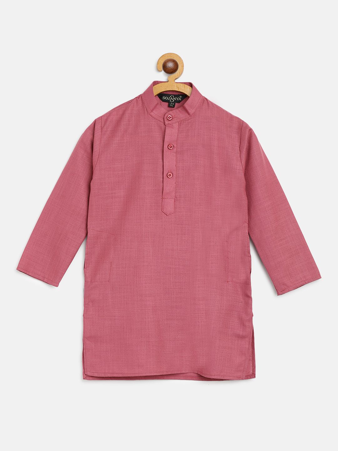 SOJANYA Boys Pink Solid Mandarin Collar Straight Kurta