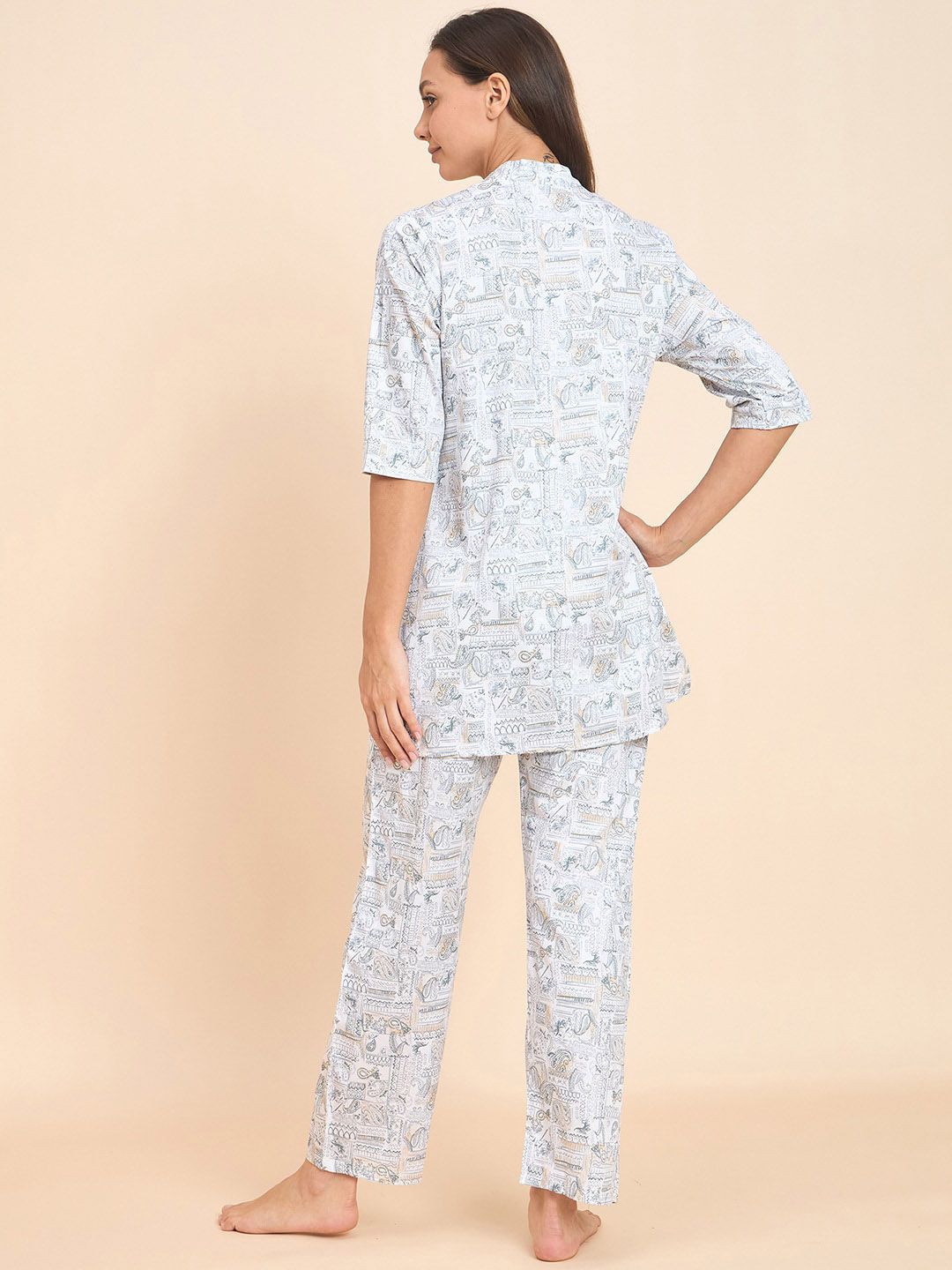 Sweet Dreams Grey Graphic Printed Pure Cotton Kurti With Pyjamas