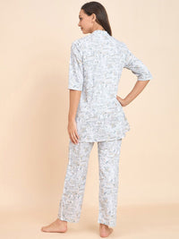 Sweet Dreams Grey Graphic Printed Pure Cotton Kurti With Pyjamas