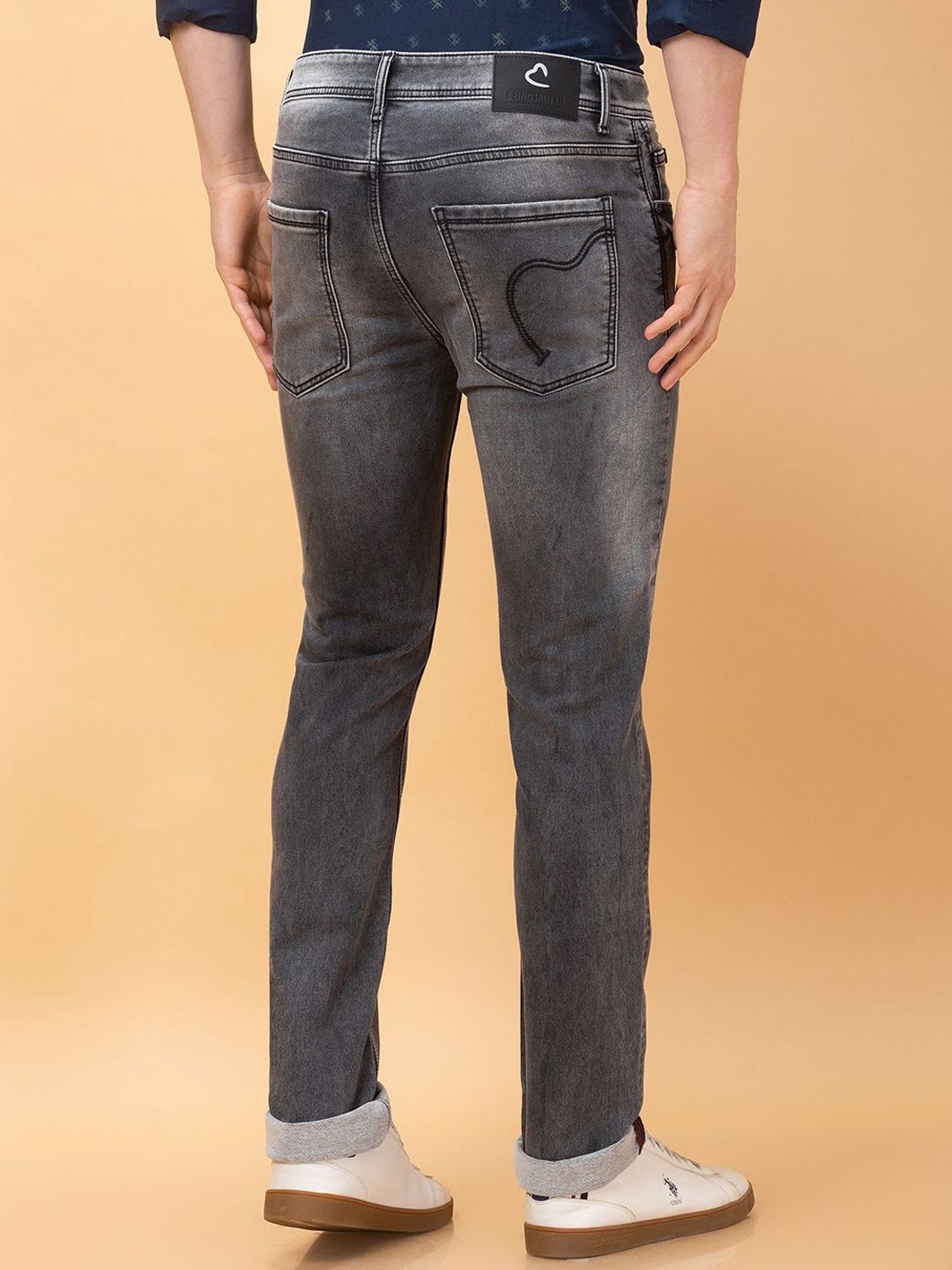 Being Human Men Straight Fit Low Distress Heavy Fade Jeans