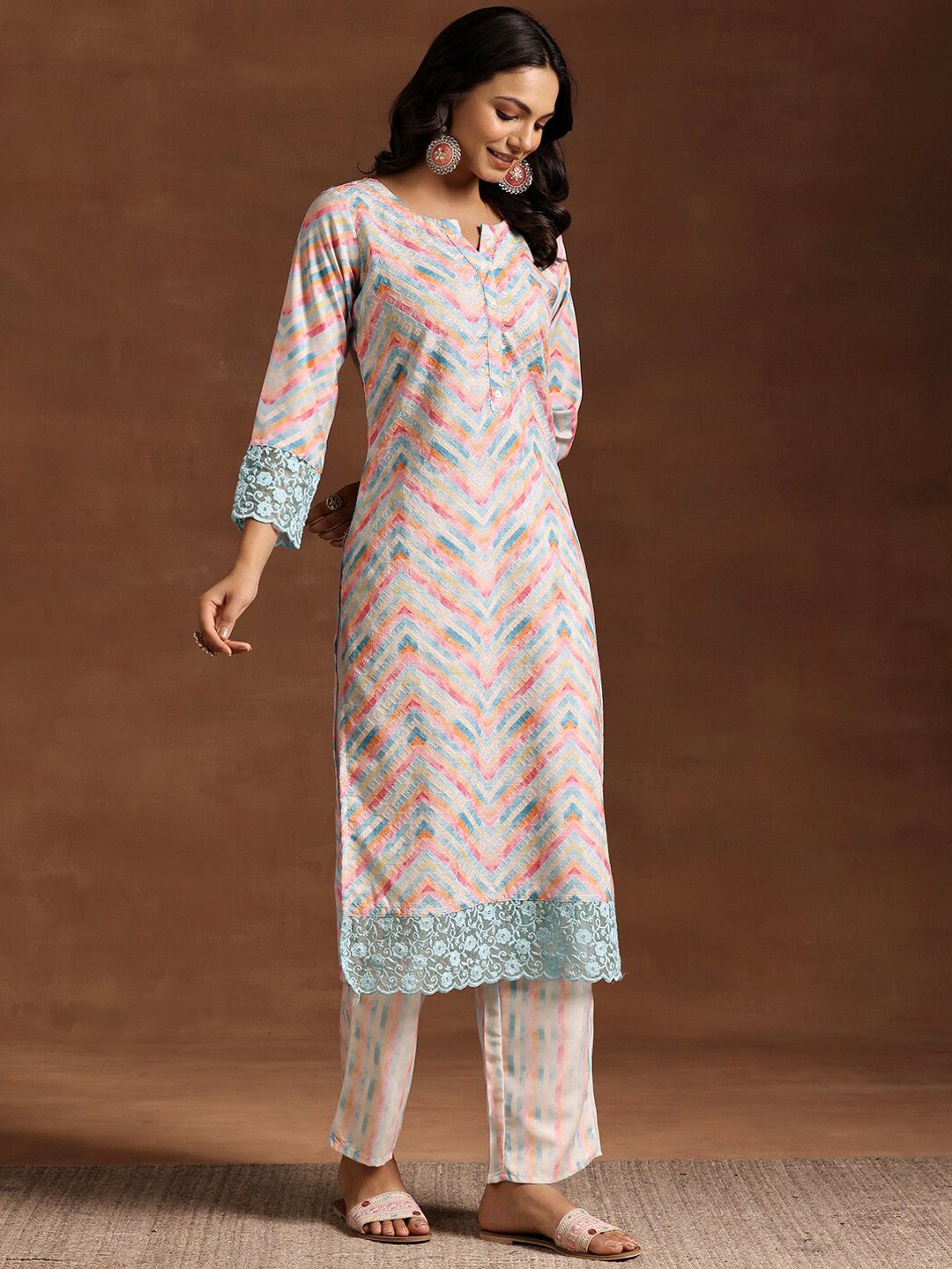Libas Embroidered Regular Thread Work Straight Kurta with Palazzos & Dupatta