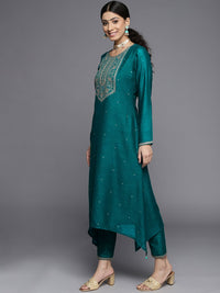Libas Women Teal Blue & Golden Yoke Design Kurta