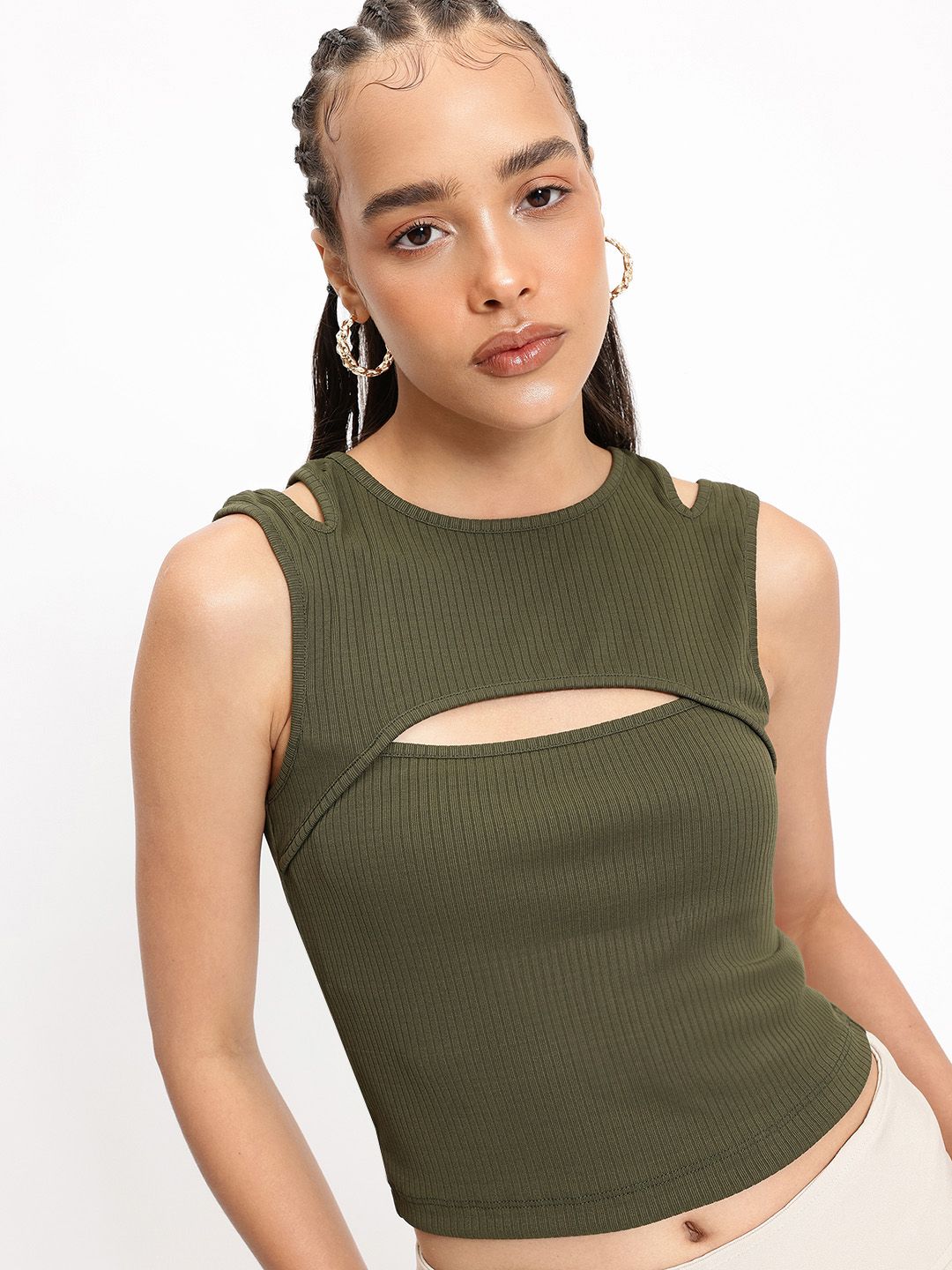 DressBerry Cutout Contour Ribbed Top