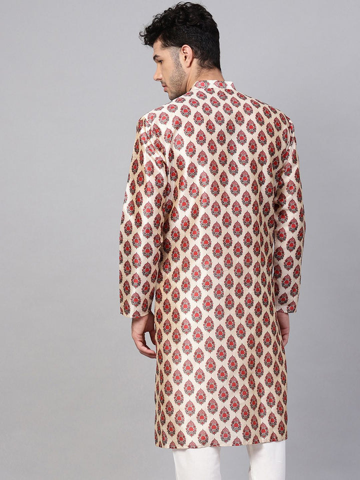 SOJANYA Men Red & Beige Printed Straight Kurta