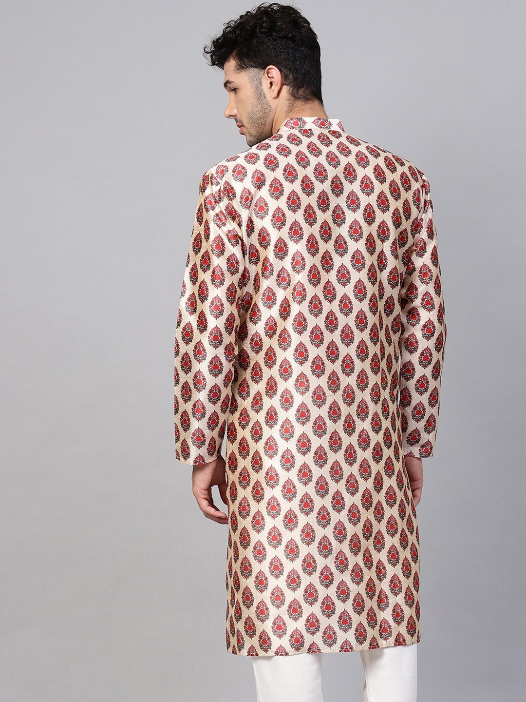 SOJANYA Men Red & Beige Printed Straight Kurta