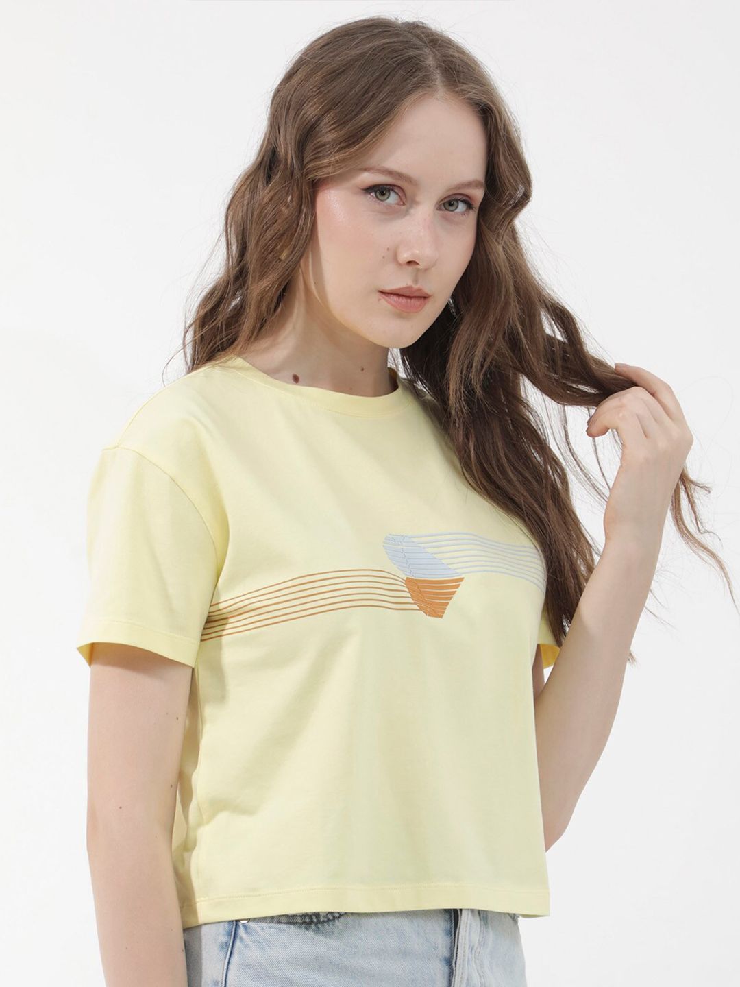 RAREISM Women Drop-Shoulder Sleeves Raw Edge T-shirt