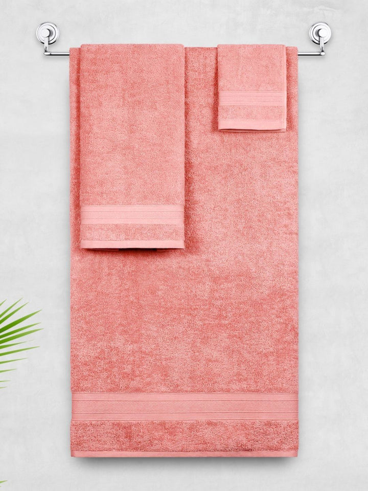 MYTRIDENT Soft Comfort Coral 3 Pieces Pure Cotton 500 GSM Towel Set