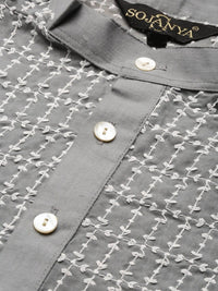 SOJANYA Ethnic Motifs Embroidered Band Collar Pure Cotton Kurta