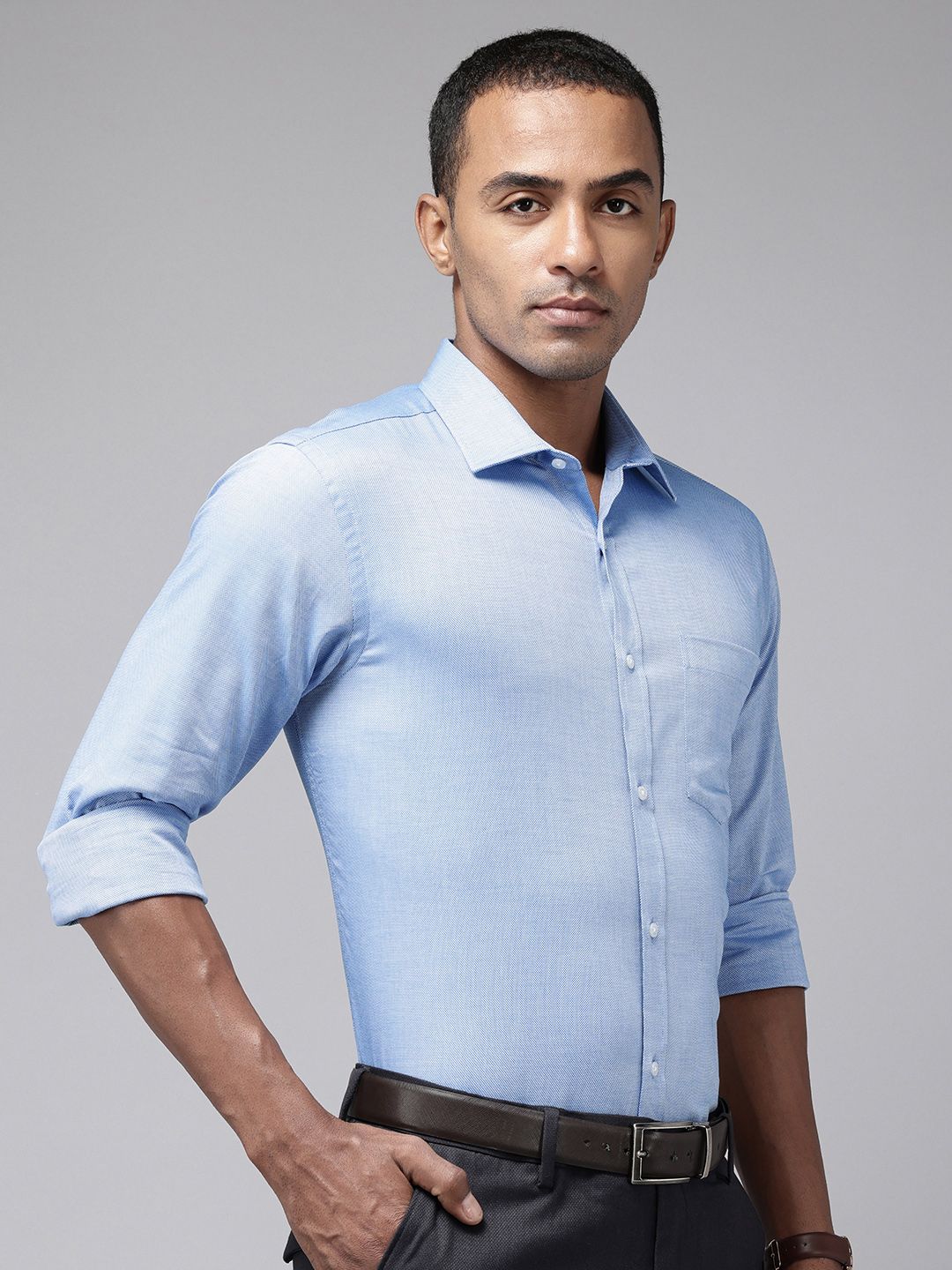 Park Avenue Pure Cotton Self Design Textured Slim Fit Opaque Formal Shirt