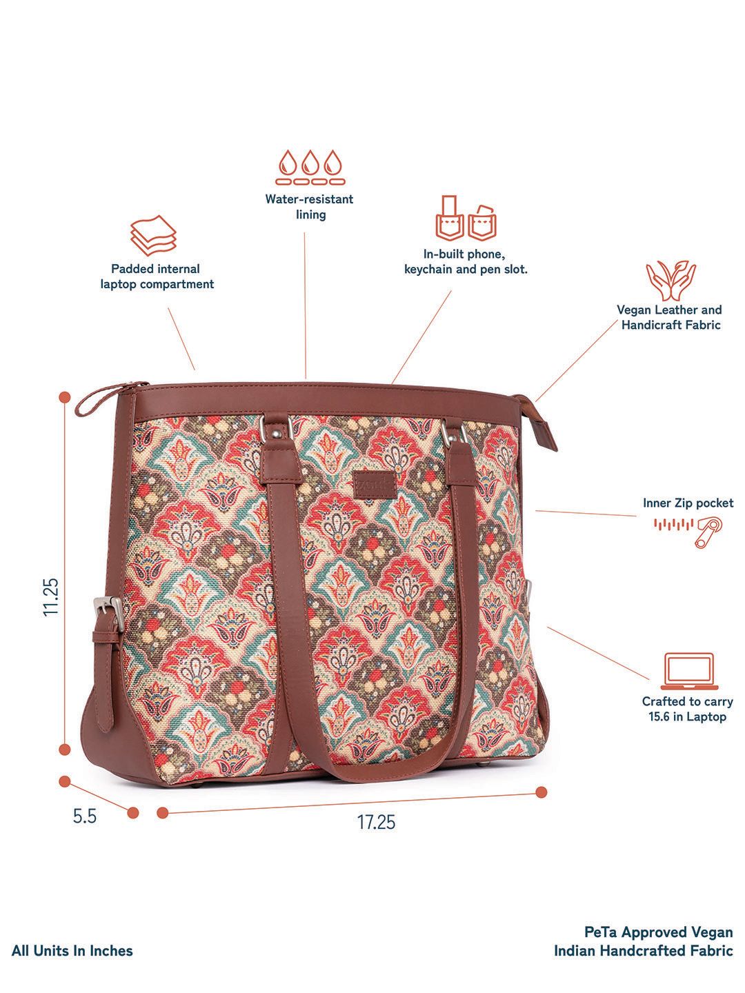 ZOUK Women Multicoloured Ethnic Motifs Printed Laptop Bag
