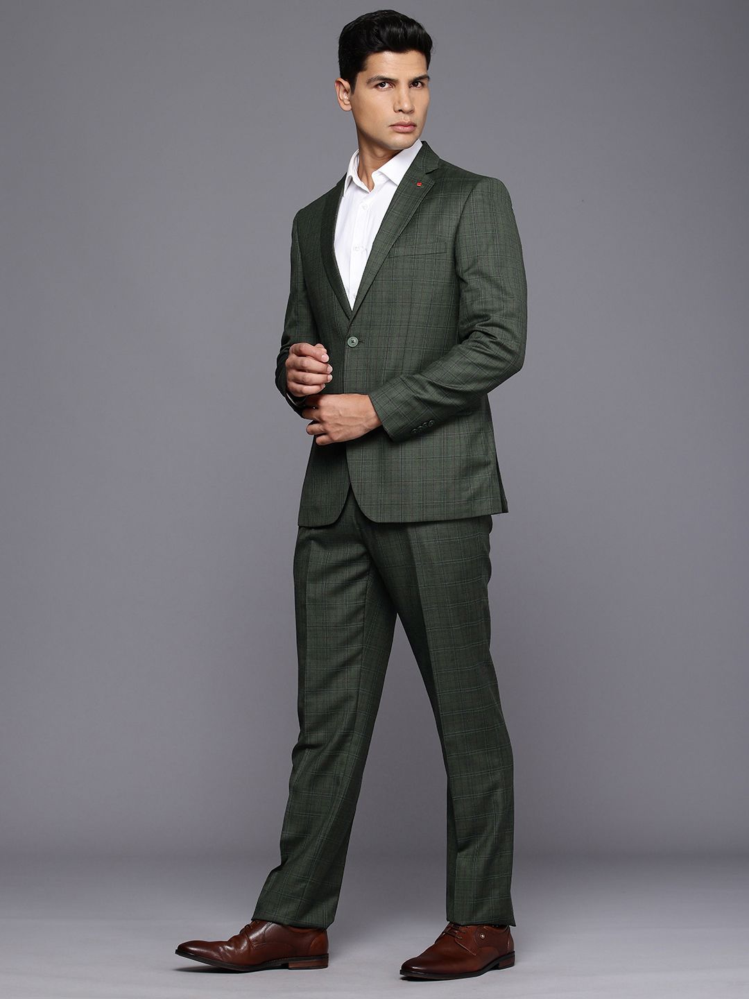 Raymond Contemporary Fit Checked Notched Lapel Single-Breasted 2 Piece Formal Suits