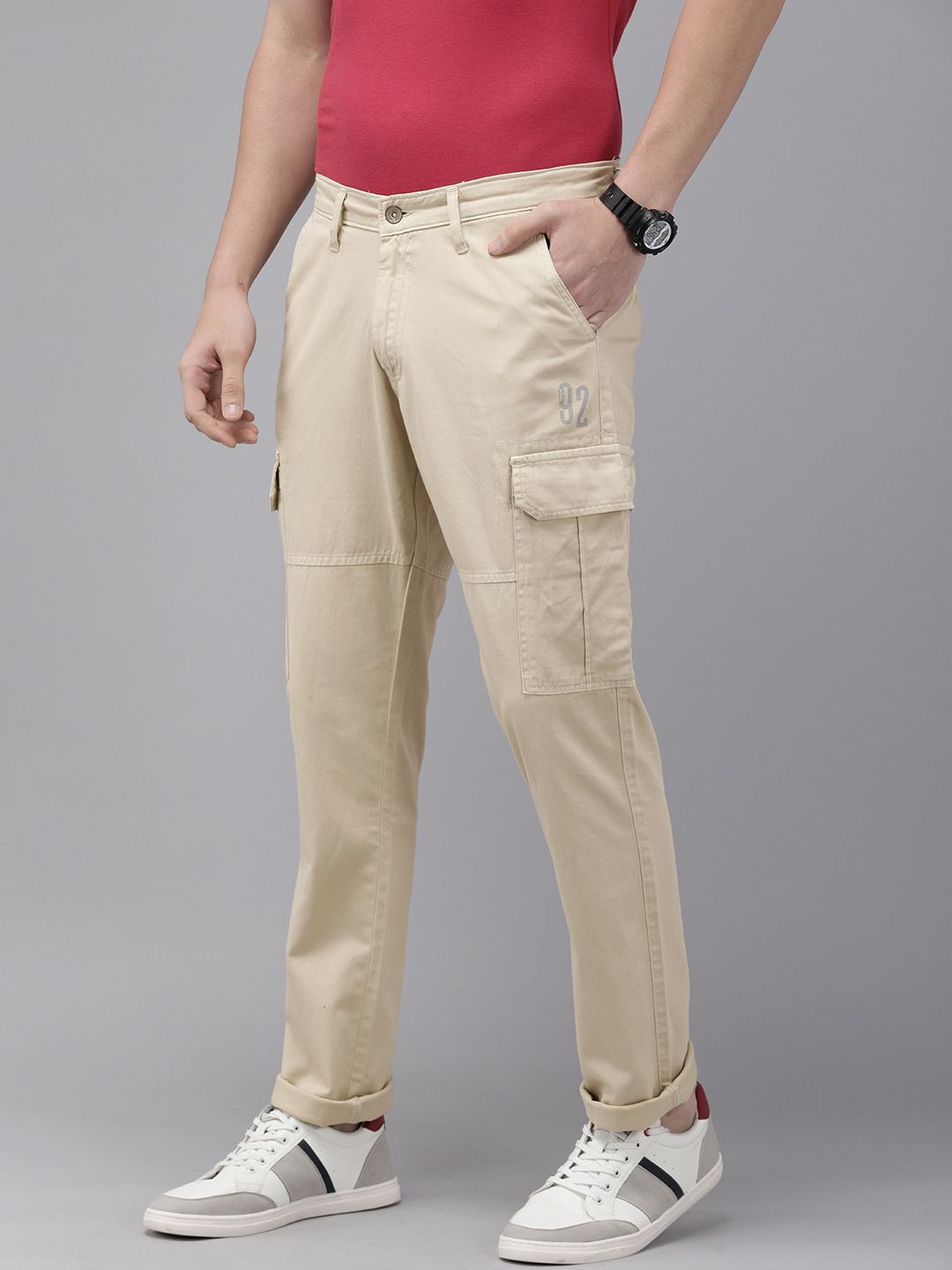 SPYKAR Men Regular Fit Pure Cotton Cargos Style Chinos