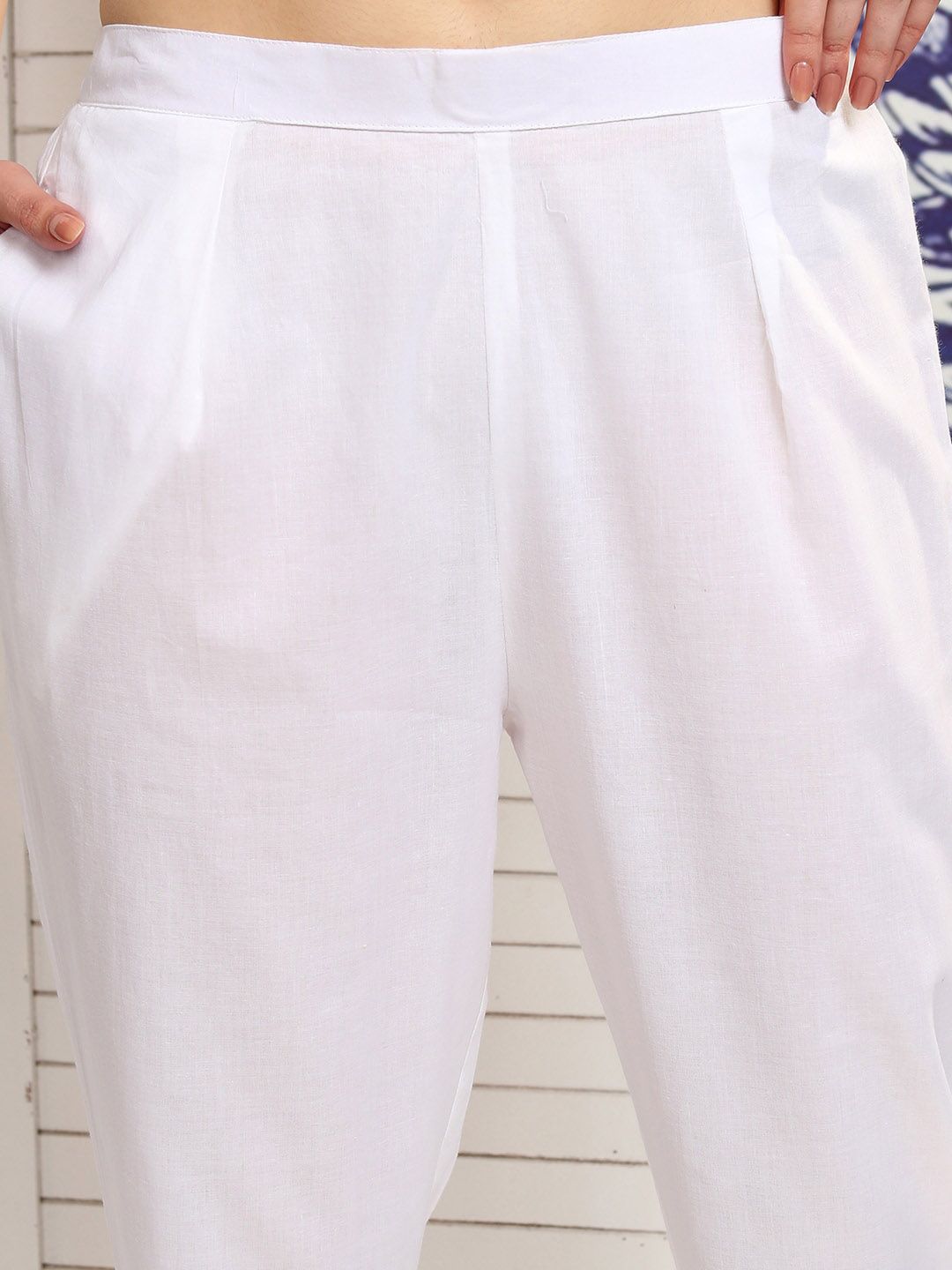 Vishudh White Floral Printed Pure Cotton Straight Kurta With Trousers & Dupatta