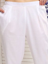 Vishudh White Floral Printed Pure Cotton Straight Kurta With Trousers & Dupatta