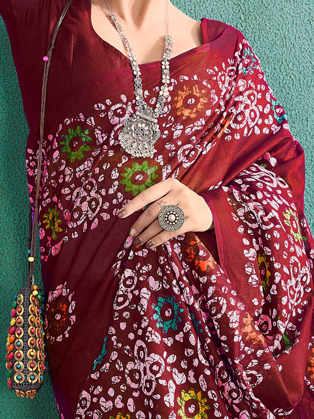Saree mall Ethnic Motifs Poly Cotton Block Print Sarees