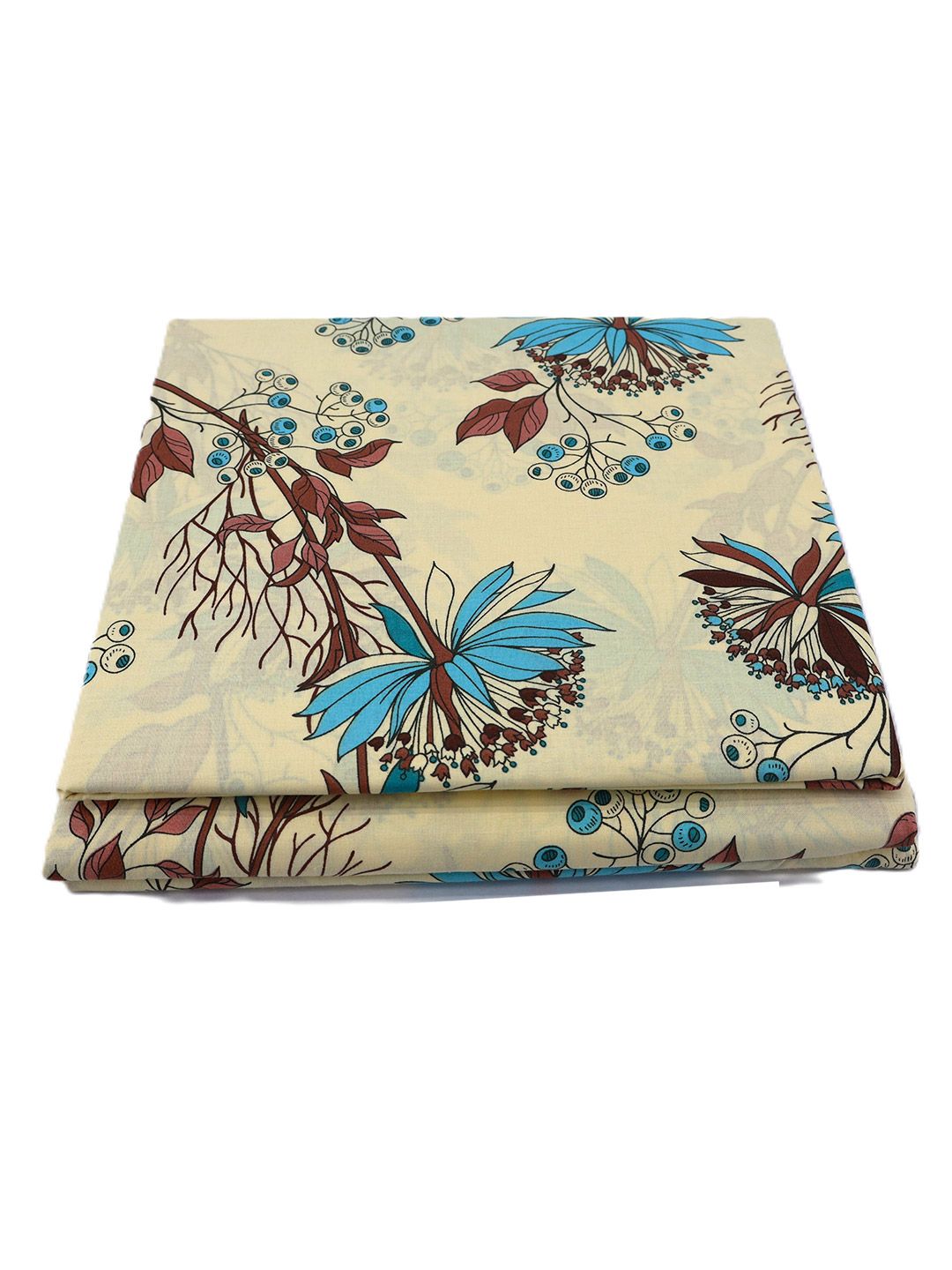 BOMBAY DYEING Brown & White Floral Pure Cotton 140 TC Queen Bedsheet Set 1.52 x 1.98 Mts