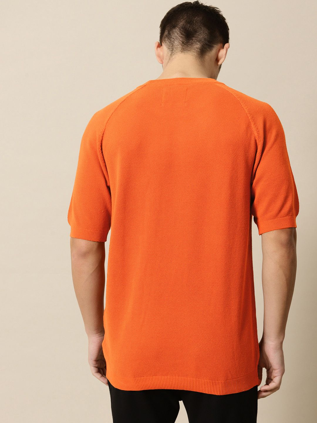 Mr Bowerbird Men Rust-Coloured Solid Tailored Fit Round Neck Sweater Pure Cotton T-shirt