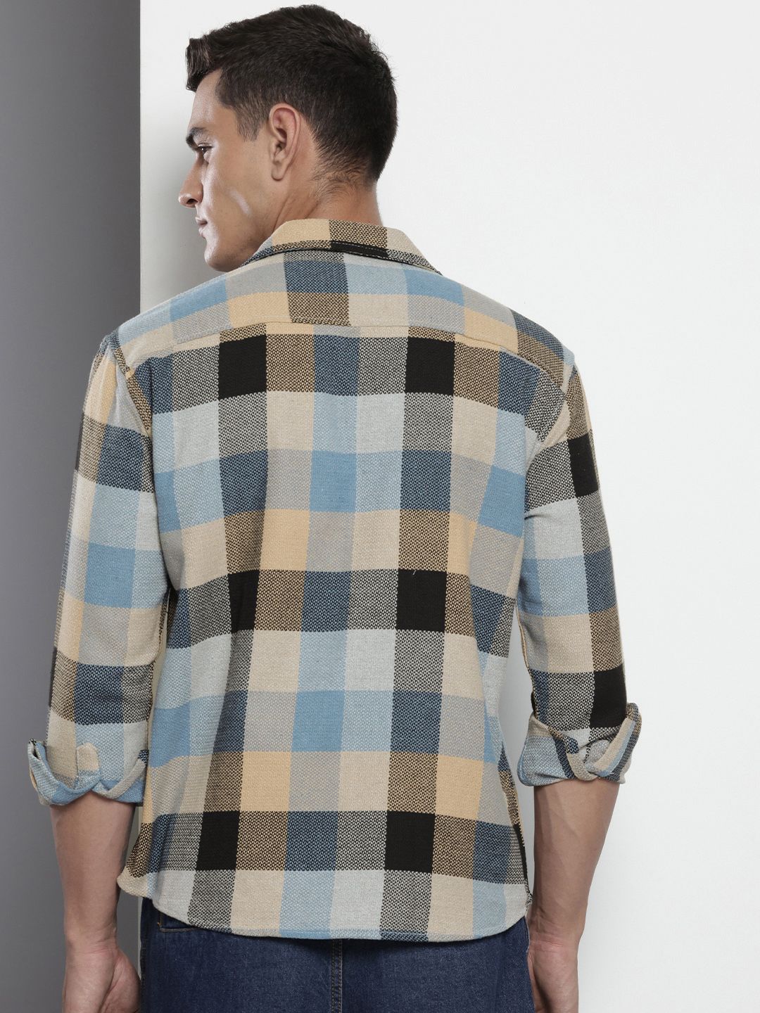The Indian Garage Co Pure Cotton Checked & Textured Relaxed Fit Casual Shirt