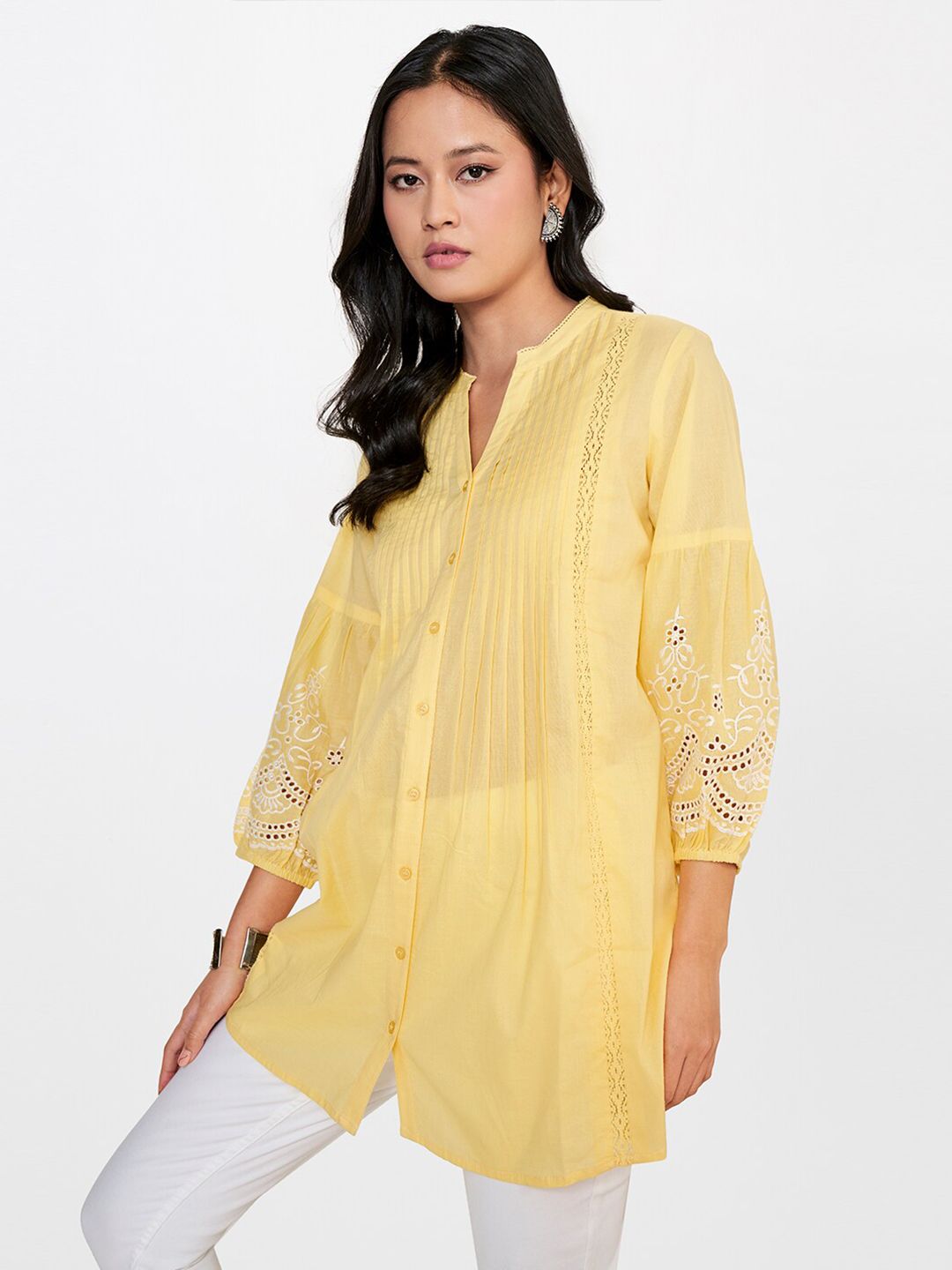 Global Desi Mandarin Collar Pure Cotton Tunic