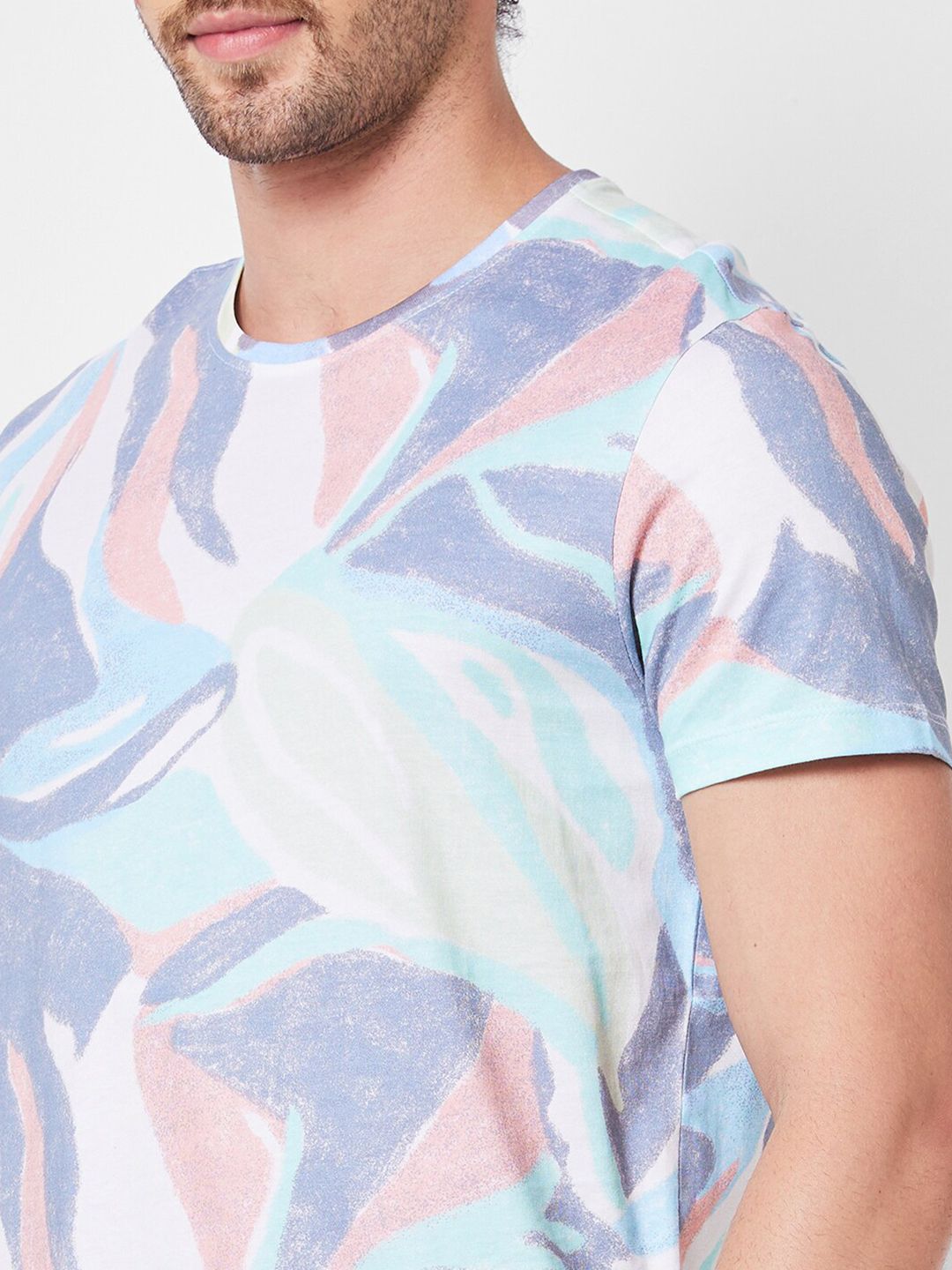 SPYKAR Round Neck Short Sleeves Printed Slim Fit Cotton T-shirt